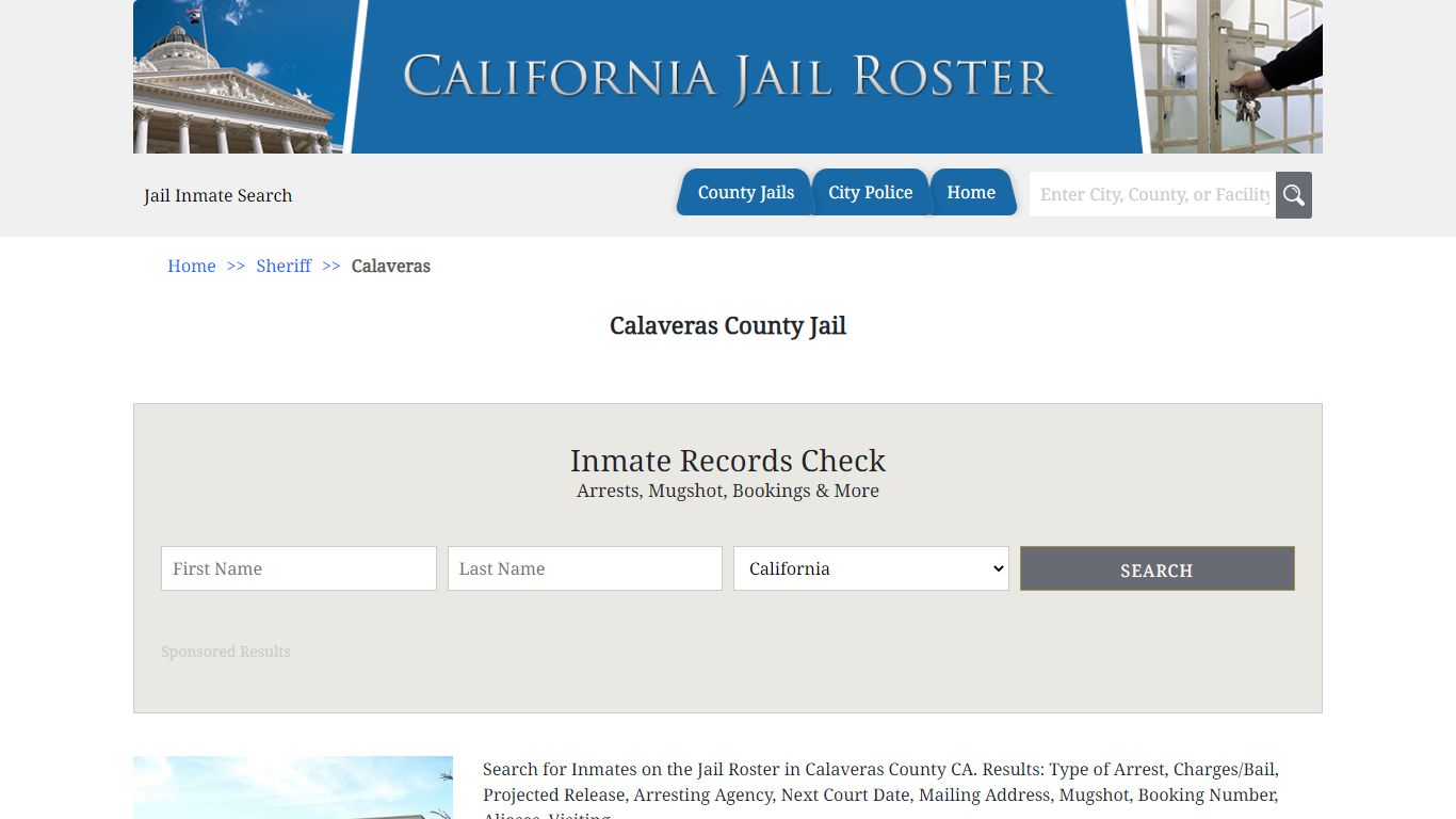 Calaveras County Jail | Jail Roster Search - California Jail Roster